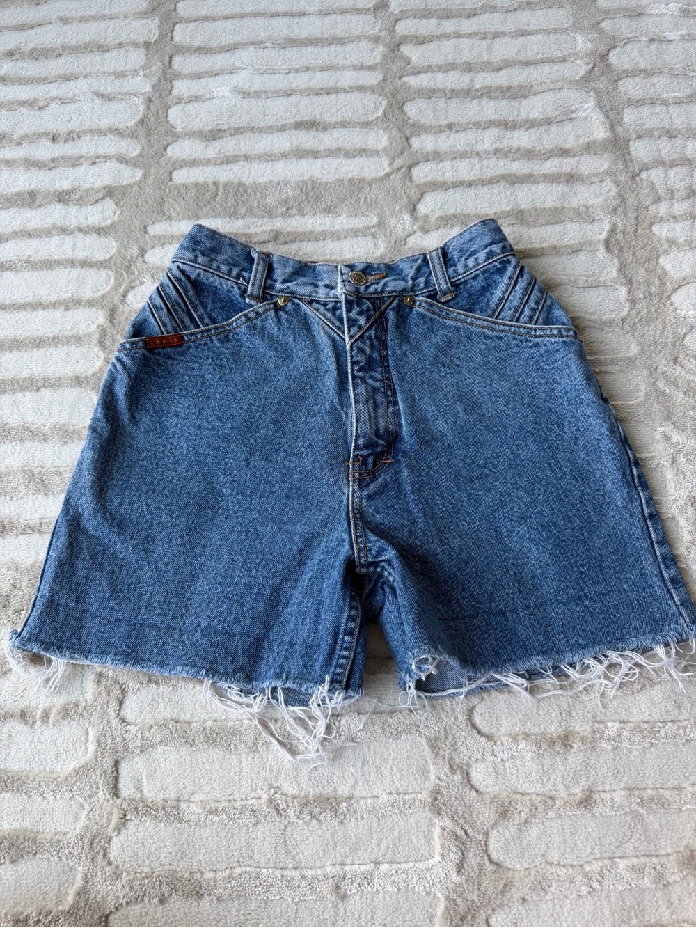 Lawman High-Waist Distressed Blue Denim Shorts